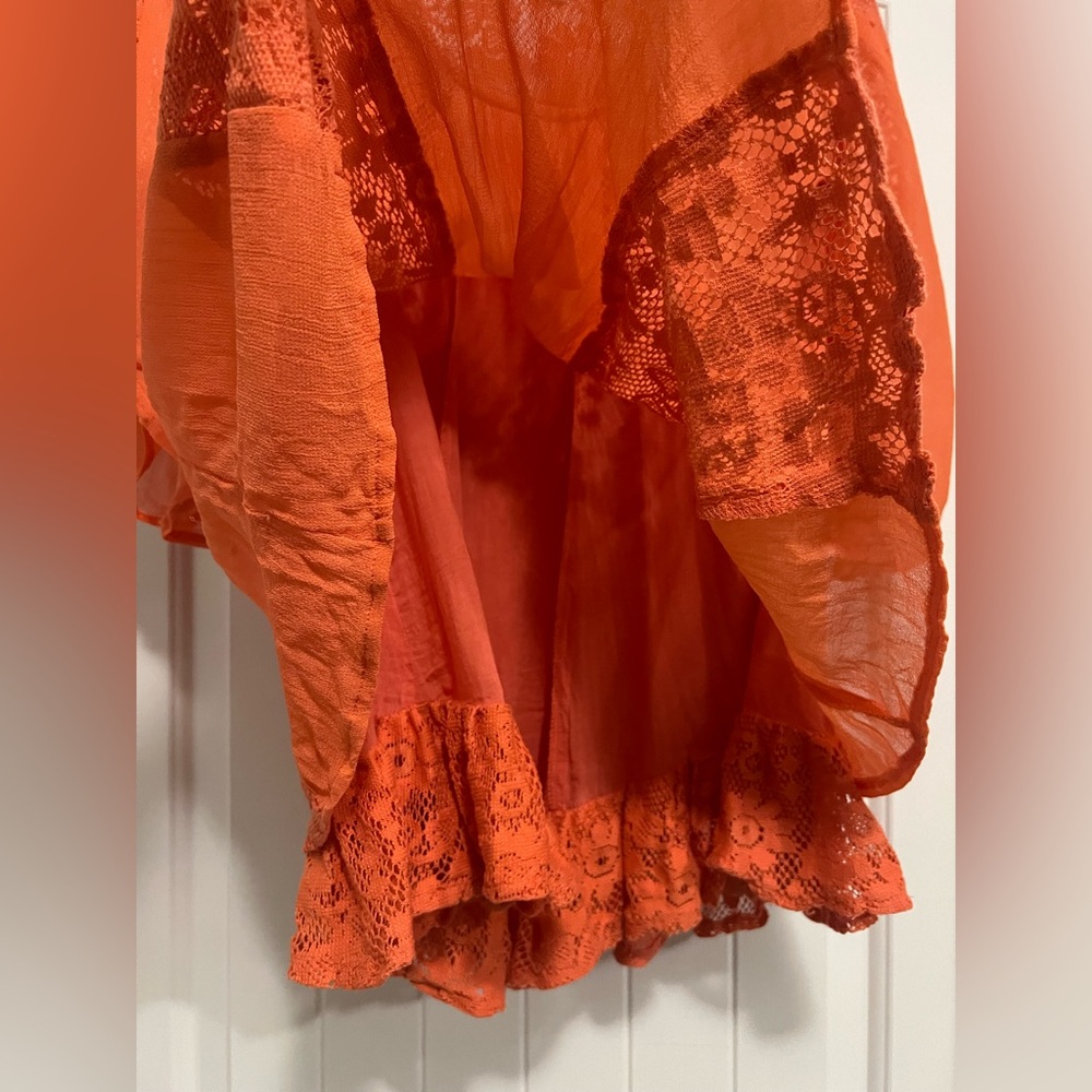 Cost Plus World Market Orange Lace Boho Tunic Top S/M Crochet Sheer Festival - Picture 4 of 10